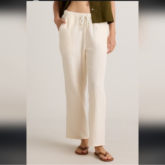 Quince Pants - NWT Quince 100% Organic Cotton Cream Gauze Straight Leg Pants Size XL Resort